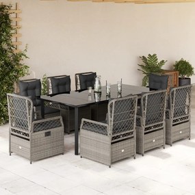 vidaXL 9 pcs conjunto de jantar p/ jardim c/ almofadões cinzento claro