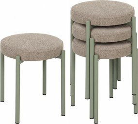 Conjunto de 4 Bancos Redondos Empilháveis (MESA NÃO INCLUIDA), 45 x 45 x 47,5 cm, Assento Almofadado, Castanho-Claro