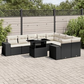10 pcs conjunto sofás de jardim c/ almofadões vime PE preto