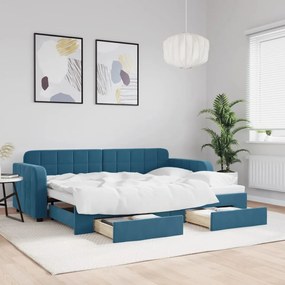 vidaXL Sofá-cama com gavetão e gavetas 80x200 cm veludo azul