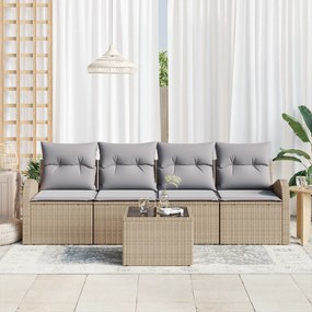 Conjunto de Sofá de Jardim vidaXL 5 Peças com Almofadas Bege de Vime P