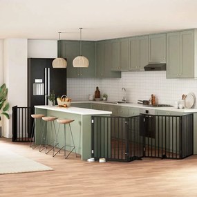 vidaXL Portão p/ cães com porta dobrável 8 painéis 640 cm álamo preto