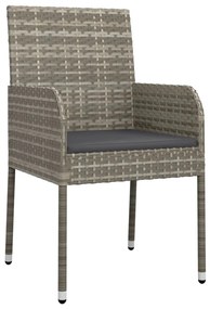 9 pcs conjunto jantar jardim c/ almofadões vime PE preto/cinza