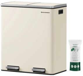 Contentor de lixo de dupla cuba com pedal e tampa silenciosa | SONGMICS | 59 x 32,5 x 65,2 cm | LTB060A01.