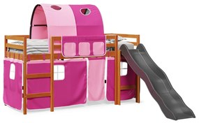 Cama alta para criança com túnel 90x190 cm pinho maciço rosa