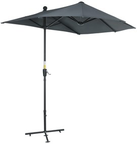 Outsunny Chapéu de Sol de Parede com Manivela Mastro de Aço Base Cruzada 190x200x240 cm Cinza