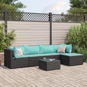 6 pcs conjunto lounge de jardim c/ almofadões vime PE preto