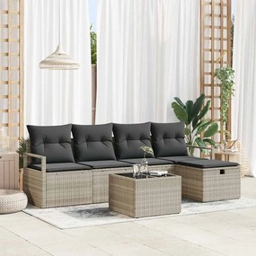 Conjunto de Sofás de Jardim de 6 Peças com Almofadas Cinza Claro de Vime