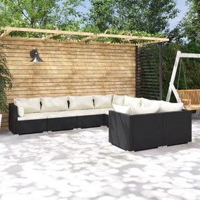 vidaXL 8 pcs conjunto lounge de jardim c/ almofadões vime PE preto