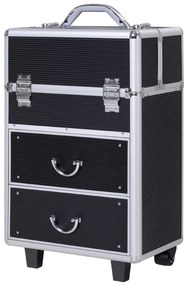 HOMCOM Estojo de maquiagem portátil Estojo profissional de cosméticos com 6 gavetas extensíveis, fechadura, rodas e alça retrátil 36x23x58 cm preta