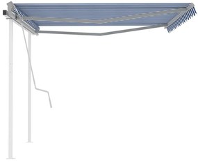 Toldo retrátil manual com postes 4x3 m azul e branco