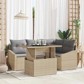 vidaXL Sofá de Jardim de 5 Peças com Almofadas Beigas em Rattan Sintético