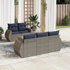 vidaXL 6 pcs conjunto sofás p/ jardim c/ almofadões vime PE cinzento