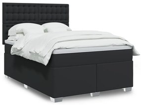vidaXL Cama com molas/colchão 140x200 cm couro artificial preto