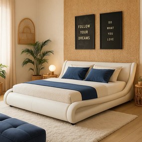 Estrutura de Cama "Wolf" - 180x200 cm - Branco - Polipele PU - Estrado