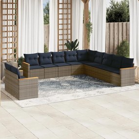 vidaXL 11 pcs conjunto sofás de jardim c/ almofadões vime PE cinzento