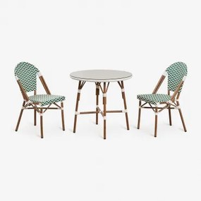 Conjunto De Mesa Redonda Ø80 Cm E 2 Cadeiras De Jantar Empilháveis Em Alumínio Brielle Bistro Verde Couve - Gardénia Branco - Sklum