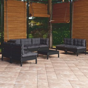 vidaXL 8 pcs conjunto lounge jardim c/ almofadões pinho maciço