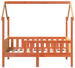 Cama infantil formato casa 70x140 cm pinho maciço castanho-mel