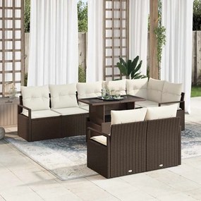 vidaXL Conjunto de Sofá de Jardim com 9 Peças e Almofadas Marrons