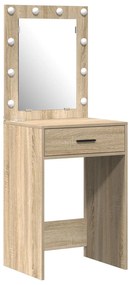 Conjunto de Mesa de Maquilhagem de 2 Peças com LED em Madeira de Carva