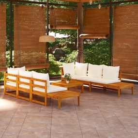 vidaXL 5 pcs conj. lounge de jardim c/ almofadões branco nata acácia