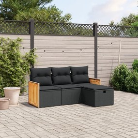 vidaXL 4 pcs conjunto de sofás para jardim c/ almofadões vime PE preto