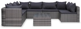 8 pcs conjunto lounge de jardim c/ almofadões vime PE cinzento