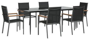 7 pcs conjunto de jantar para jardim textilene e aço preto