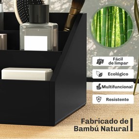 Organizador para Secretária de Bambu Organizador de Mesa de Escritório Multifuncional 33x20,5x15,5 cm Preto