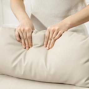 Poltrona Relax Reclinável Manual Revestida em PU com Apoio de Pés Retrátil Reclinável até 160º  65x89x100 cm Creme