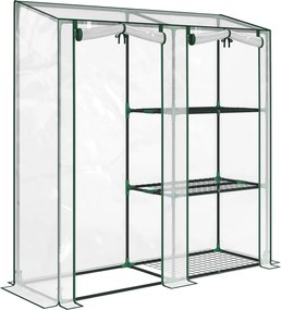 Outsunny Estufa de Jardim com 3 níveis de prateleiras, Pequena Estufa com Lona PVC e Estrutura em Aço, 2 Portas de Enrolar, Transparente | Aosom Portugal