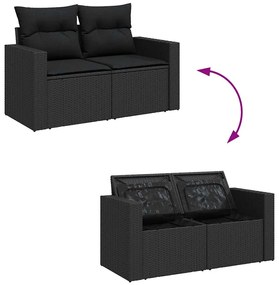 5 pcs conjunto sofás de jardim com almofadões vime PE preto