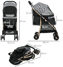 Carrinho para Cães Carrinho para Animais de Estimação com Janela de Malha e Cinto de Segurança 80x44,5x97 cm Preto