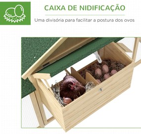 Galinheiro de Madeira 204x85x93 cm Jaula para 2-4 Galinhas com Ninho Bandeja Extraível Telhado de Asfalto e Rampa Natural