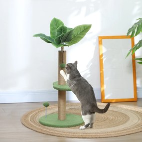 Arranhador para gatos de escalada, altura 83 cm, com arranhador de juta, bolas de brincar e plataformas de pelúcia verde