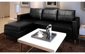 vidaXL Sofá secional de 3 lugares couro artificial preto