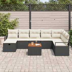 Conjunto de Sofá de Jardim vidaXL com Almofadas Preto Vime Sintético,