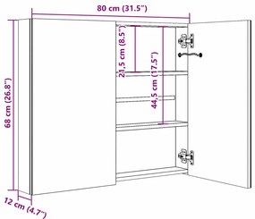 Armário espelhado para casa de banho com LED 80x12,2x68 cm