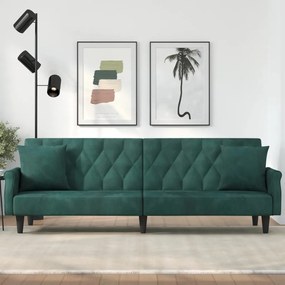 vidaXL Sofá-cama com apoio de braços veludo verde-escuro