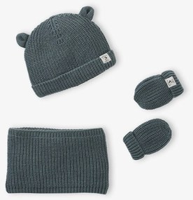 Conjunto gorro, gola snood e luvas, para bebé verde
