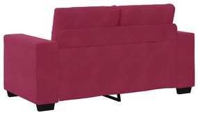 Conjunto de Sofá 3 Peças com Almofadas Vermelho Vinho em Veludo