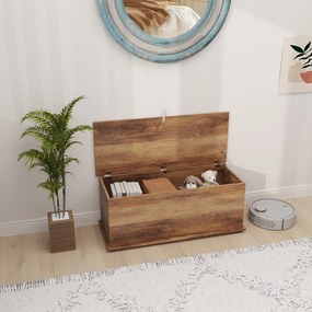 Caixa de arrumação 100 x 40 x 40 cm, banco com tampa rebatível e dobradiças de segurança, castanho