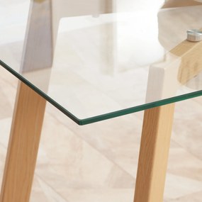 HOMCOM Mesa de Jantar para 4 Pessoas Mesa de Cozinha Moderna com Bancada de Vidro Temperado e Pés de Aço com Efeito de Madeira para Sala de Jantar 120x60x76cm Transparente e Madeira