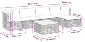 6 pcs conjunto de sofás p/ jardim com almofadões vime PE bege