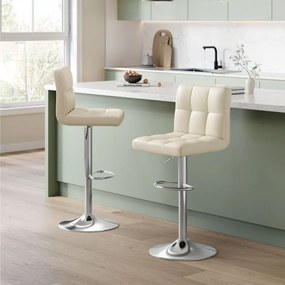 Conjunto de 2 bancos de bar 43 x 44,5 x (95-115) cm, ajustáveis em altura e com encosto bege areia