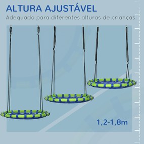 Outsunny Baloiço Infantil Ninho com Altura Ajustável Baloiço Redondo para Crianças de 3-8 Anos Carga Máxima 150 kg para Exterior Ø100x120-180 cm Azul