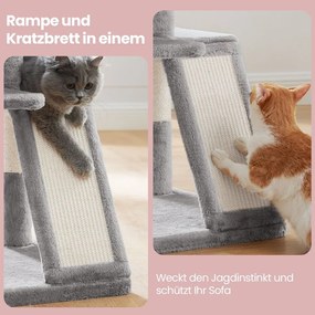 Arranhador para gatos com caverna e cesto suspenso 48,1 x 48,1 x 96,1 cm cinzento claro