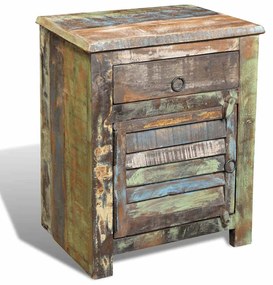 Mesa de apoio com 1 gaveta e 1 porta, madeira reciclada