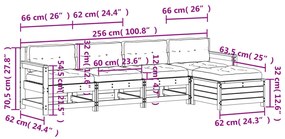 5 pcs conjunto lounge de jardim c/ almofadões pinho impregnado